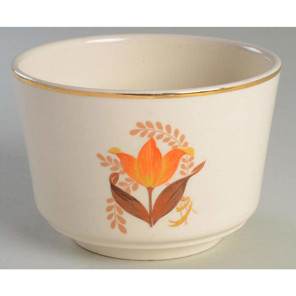 Vintage Glasbake Mixing Bowl – Orange Floral Pattern – 22K Gold Trim Oven-Safe